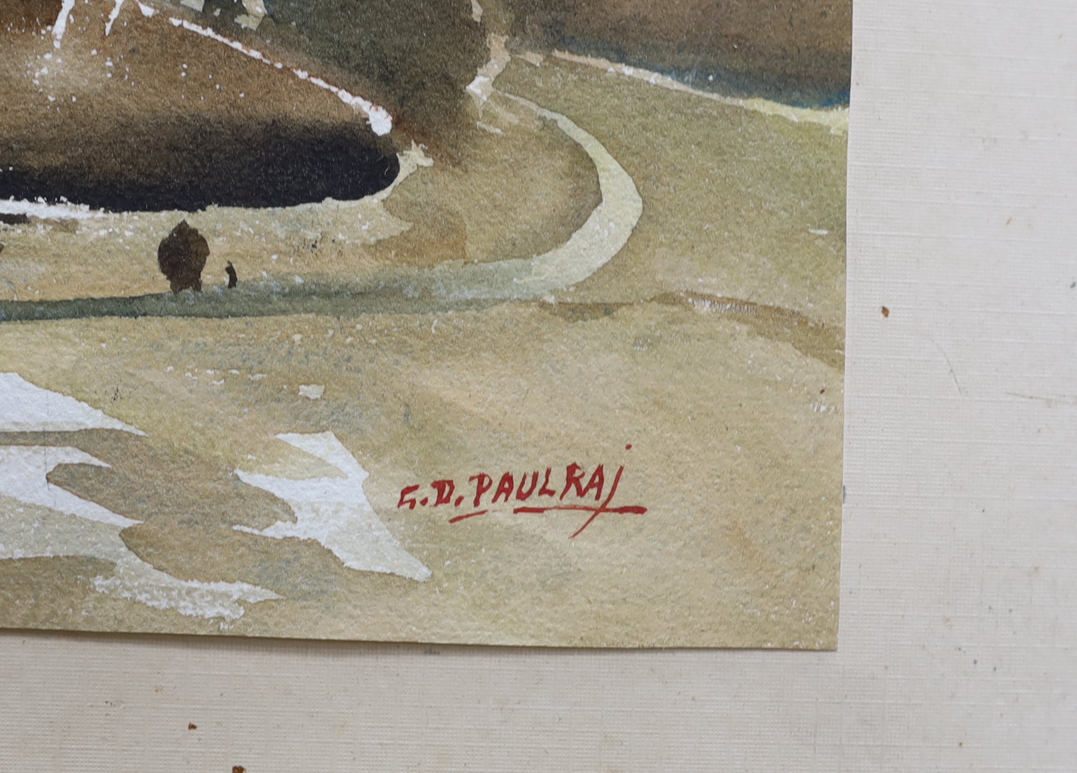 G.D. Paulraj (Indian, 1914-1989), watercolour, River landscape, signed, 37 x 51cm
